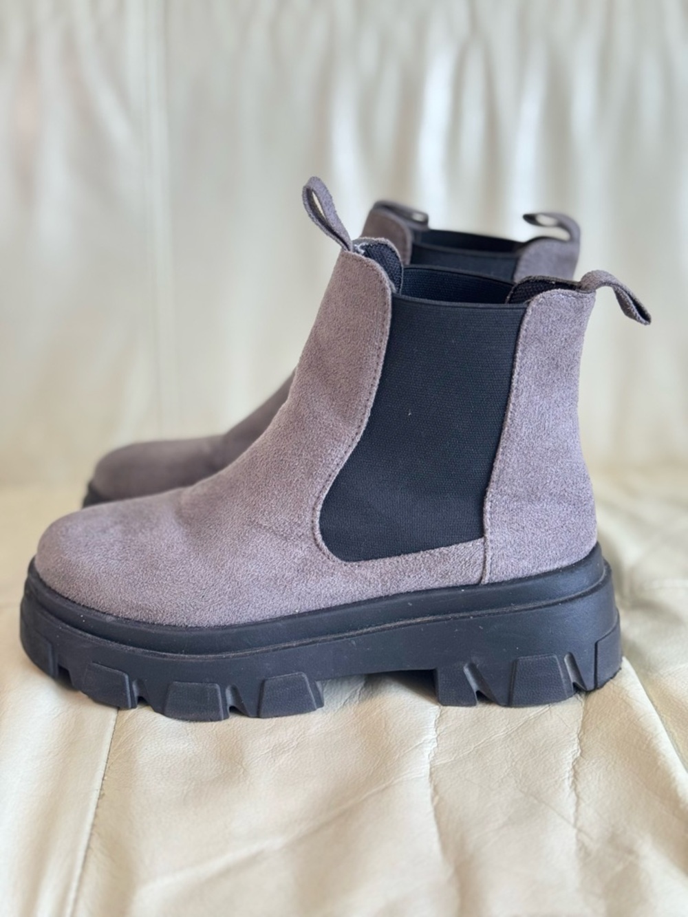 Chunky Chelsea Boots in Taupe Faux Suede - Picture 2 of 6